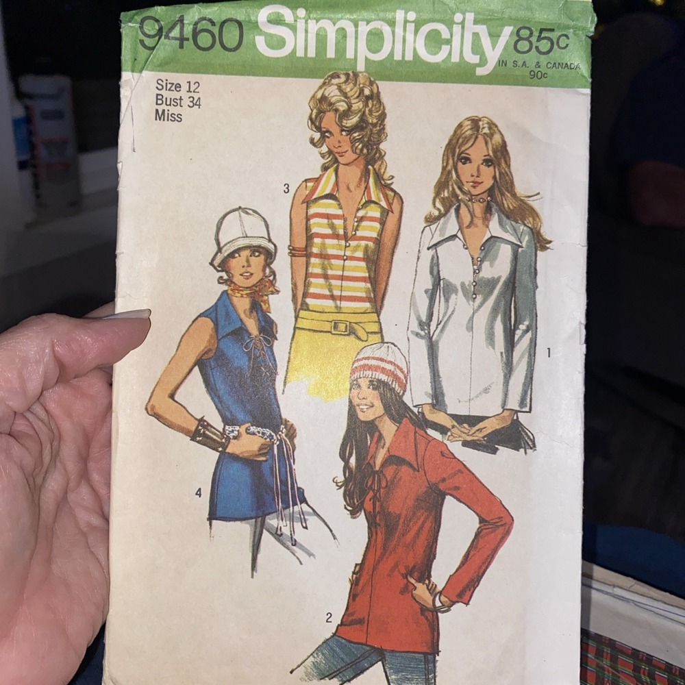Simplicity 9460 Vintage 70s Blouse V Neck Sewing Pattern Size 12 Bust 34 Uncut